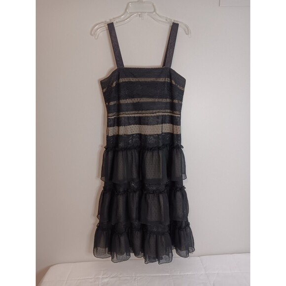 Michael Michael Kors Sleeveless Black Dress Sz 4 Fairy Whimsigoth Lace Ruffle - Picture 1 of 5